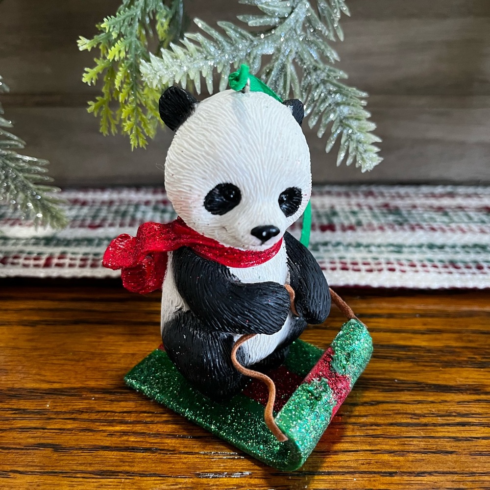 Danbury Mint‎ The Baby Animal Ornaments Collection- Panda Bear On Sled